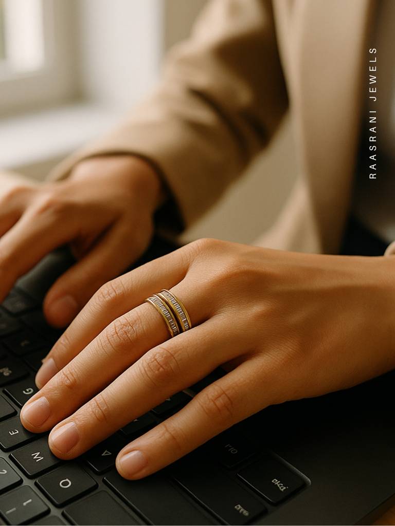 18K Gold Plated White 2 Line Ring Â Anti Tarnish & Adjustable : ATR605WLR