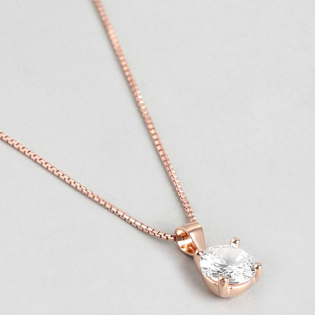 Radiant Sparkle - Solitaire 925 Silver Necklace In Rose Gold : PEN-30015-C