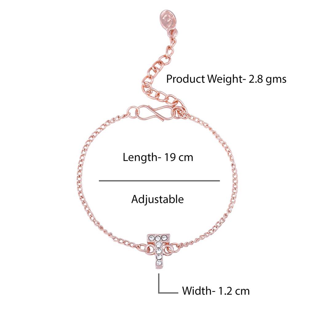 Estele Rosegold Plated Captivating Medium 'T' Letter Bracelet With Crystals For Women : 102178-RG-TBR