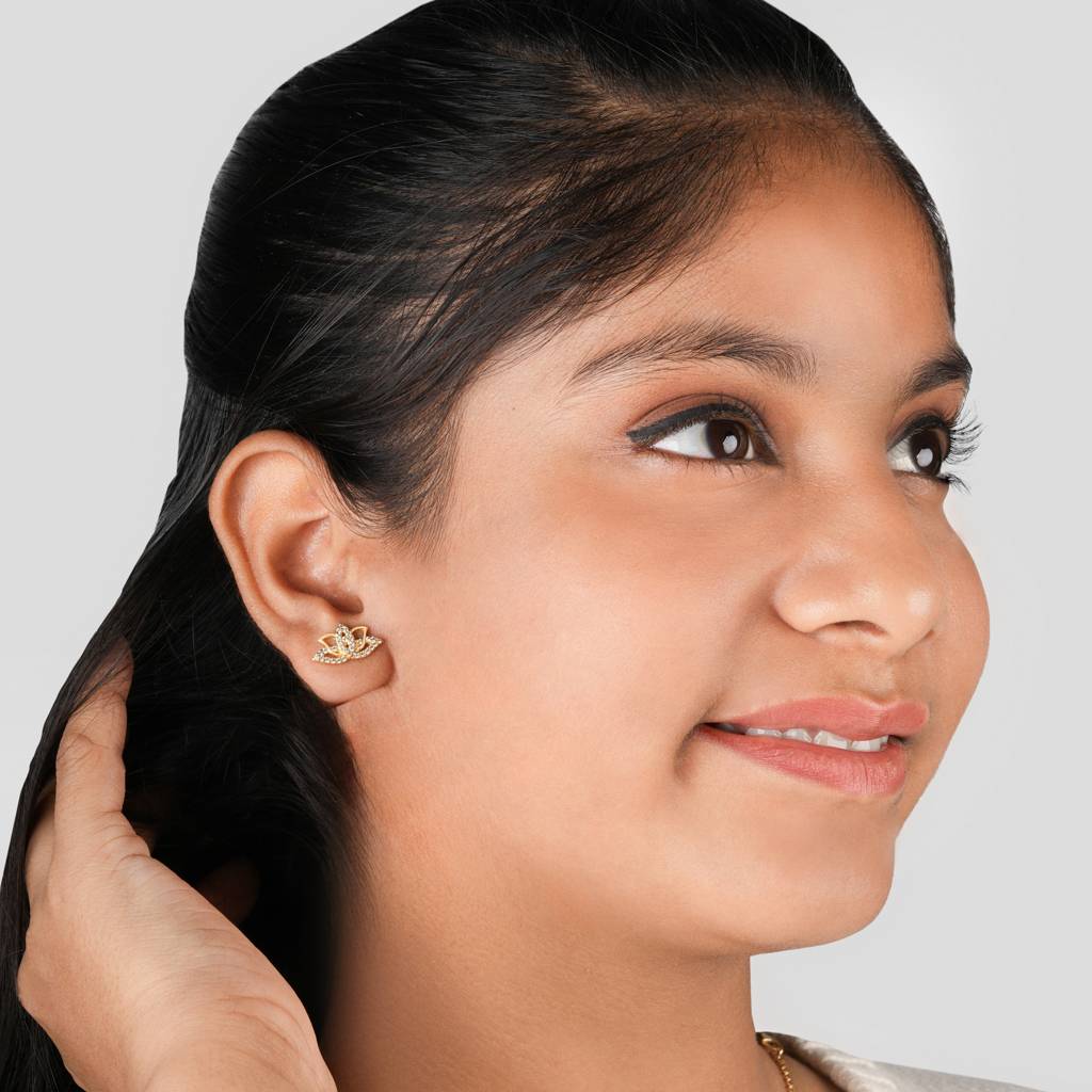 925 Silver Radiant Lotus Bloom Studs : A1126GoldenLotusearringsScrewBack