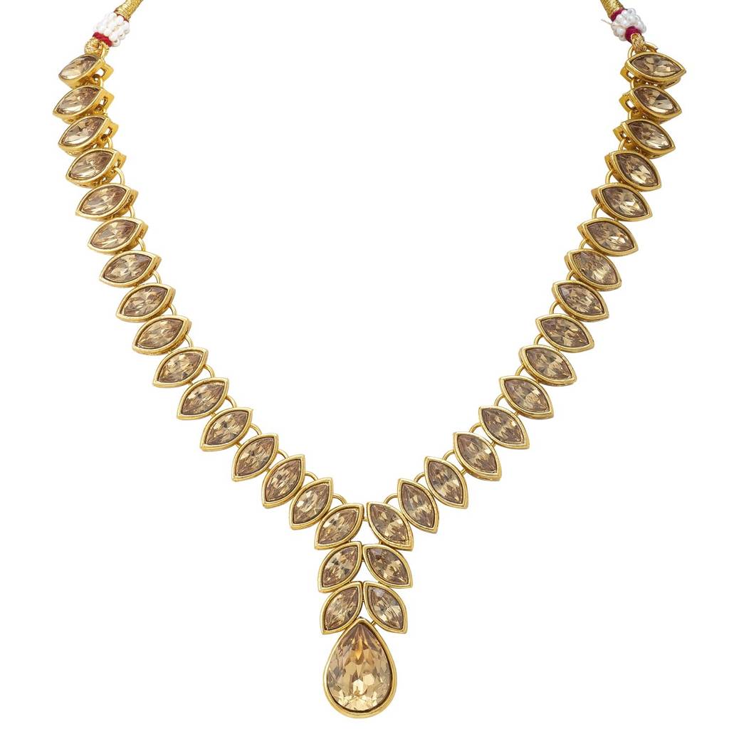 Peora Gold Plated Traditional Crystal Studded Long Necklace Earrings Jewellery Set For Women : PF24N15LCT