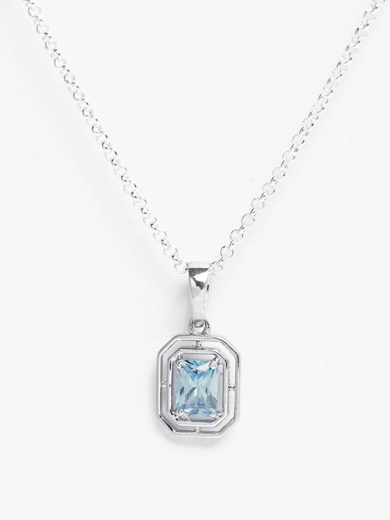 925 Silver Platinum Plated Swiss Zircon Blue Solitaire Men Pendant Necklace With Chain Gift For Men & Boys : CSMNP21