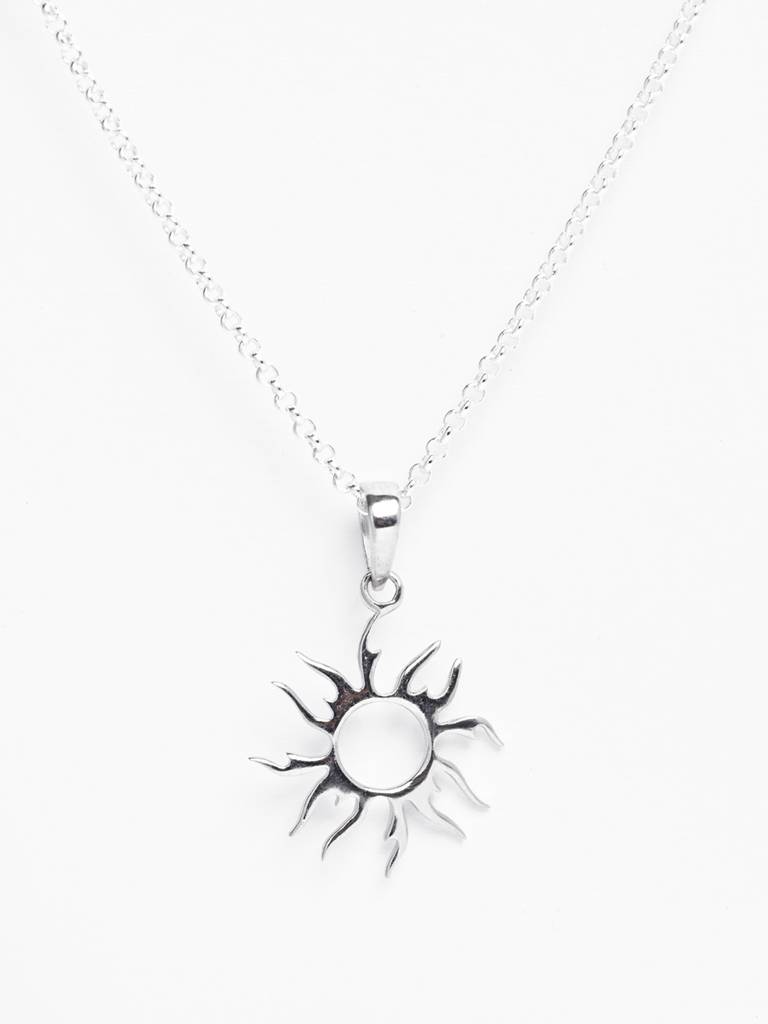 925 Silver Platinum Plated Sun Men Pendant Necklace With Chain Gift For Men & Boys : CSMNP5