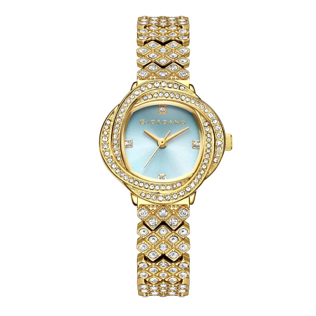 Giordano Luxury Crystal Watch For Women, Stainless Steel Strap, Diamond-Studded Bezel, Elegant Dress Timepiece : GZ-60120-33