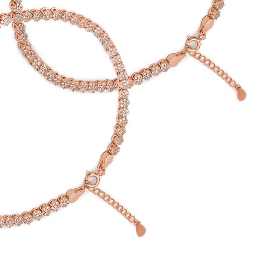 Rose Gold Plated Glimmering Fusion Cz 925 Sterling Silver Anklet : ANK-60268-PAIR