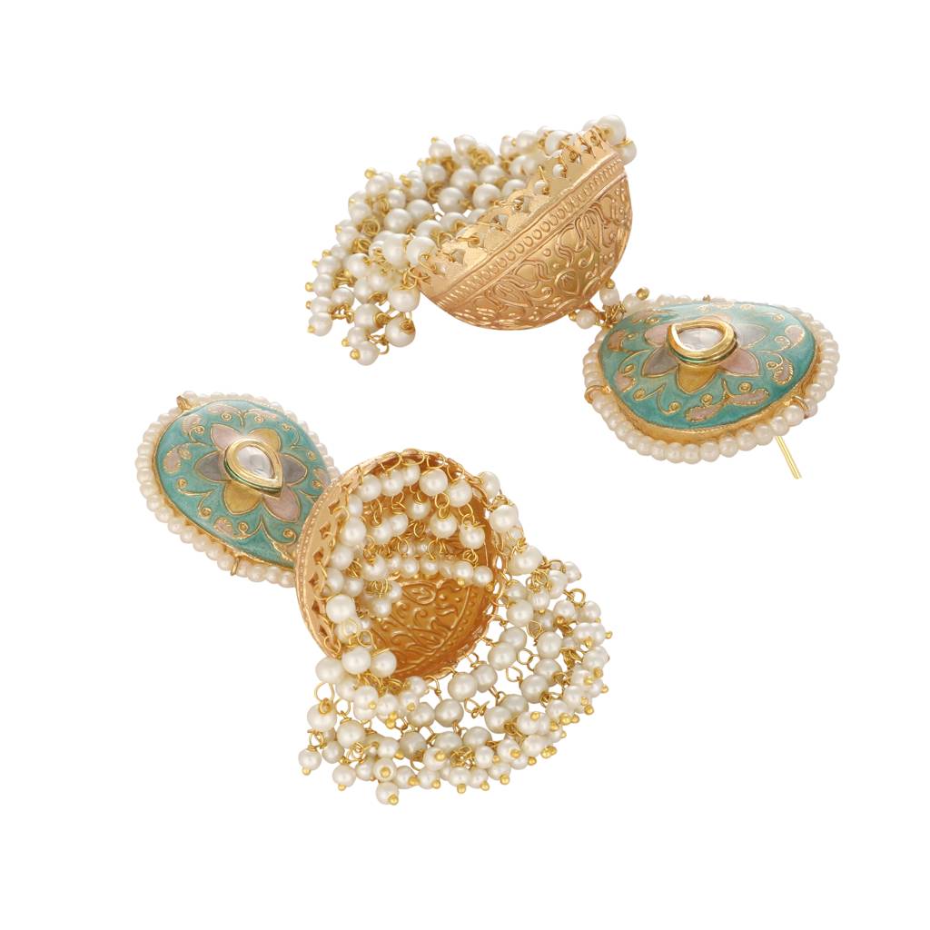 Royale Enamel Pearl Drop Statement Jhumki Earrings : YI24A0437E