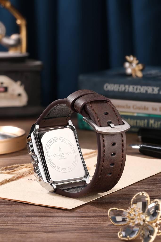 Mayfair Collection Analog Quartz Watch For Men With Leather Strap, Square Metal Case, Crystal Hour Accents, Date : LFM10004-01