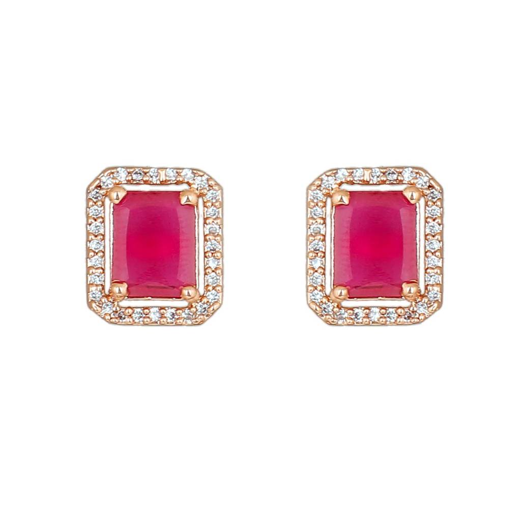 Estele Rose Gold Plated Cz Square Designer Mangalsutra Necklace Set With Ruby Stone For Women