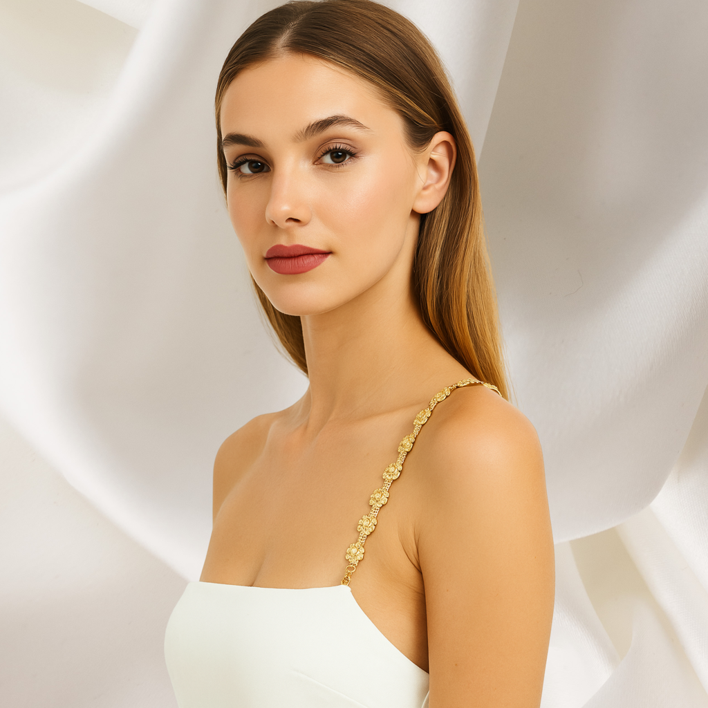 Decorative Rhinestone Bra Straps - Gold Crystal Floral Replacement Straps For Women - Adjustable Non : M4SK-FLW-STP-GOLD-1PAIR