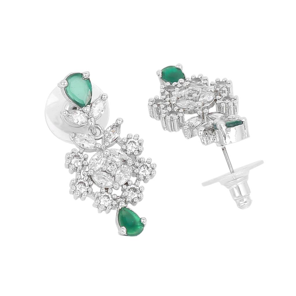 Estele Rhodium Plated Cz Glamorous Necklace Set With Green Stones For Women : AD-708-IR-GNNKER