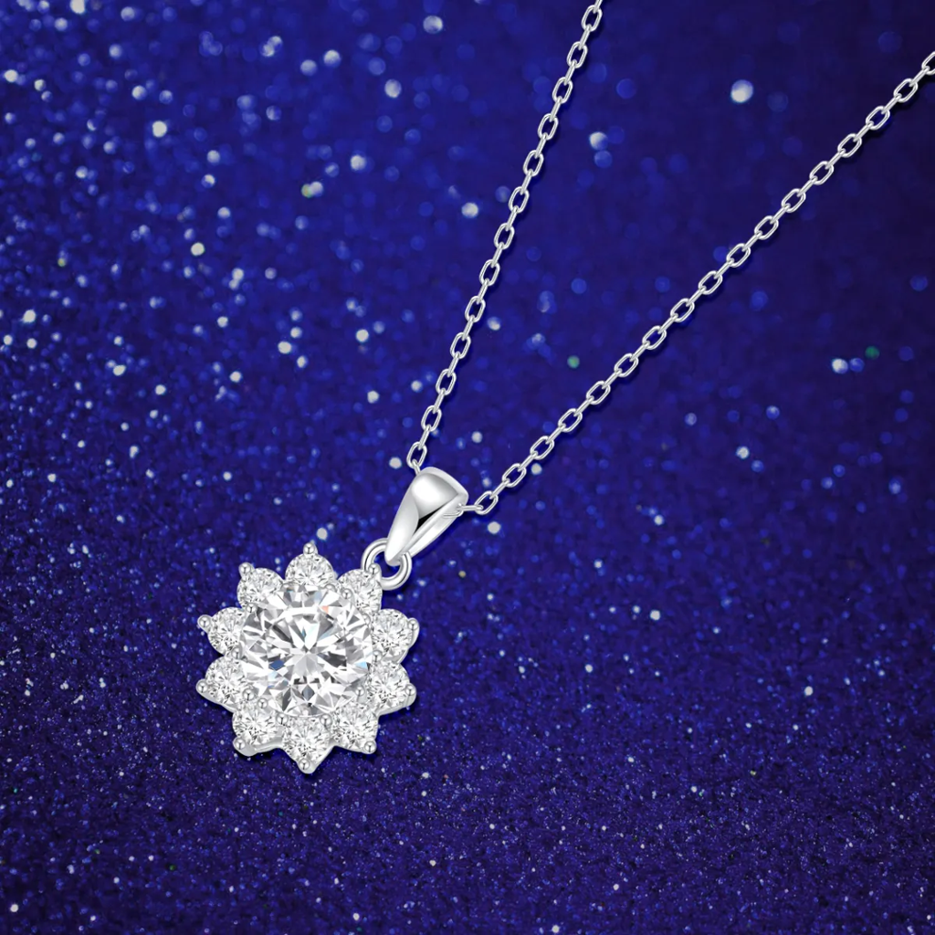 1 Ct Snowflake Sparkle Round Silver Moissanite Pendant; Gra Certified; D Vvs1 : SnowflakeSparkle_1ct_MSN22111210S