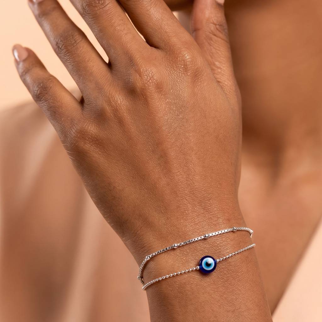 Double-Chain Evil Eye Protection Bracelet : BR1156