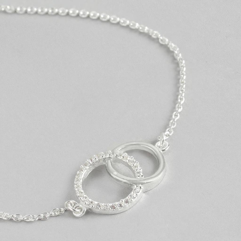 Double Circle Cz Rhodium Plated 925 Sterling Silver Bracelet : BR-80182