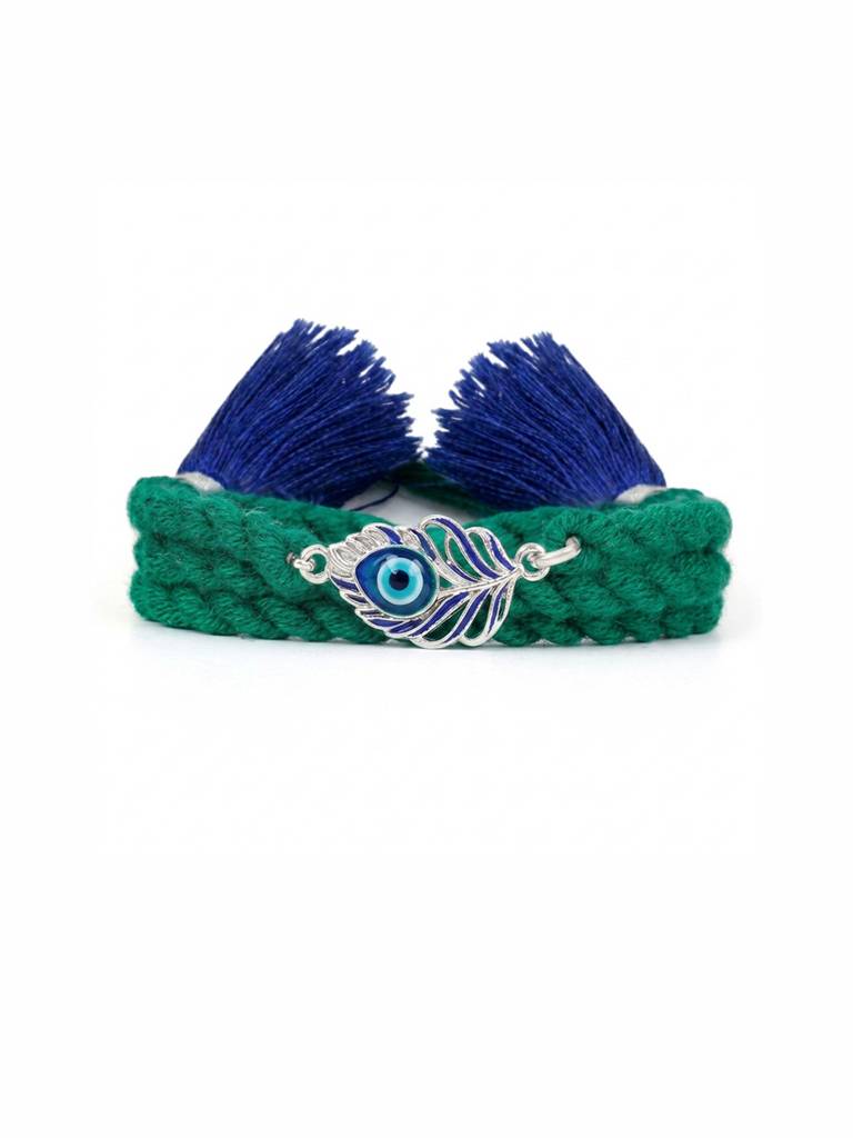 925 Sterling Silver Peacock Thread Rakhi For Brother : RKH-10096-S
