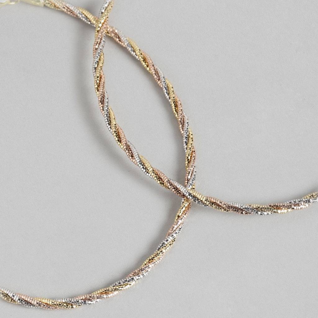 Twisted Triple Toned 925 Sterling Silver Anklet : ANK-60071-PAIR