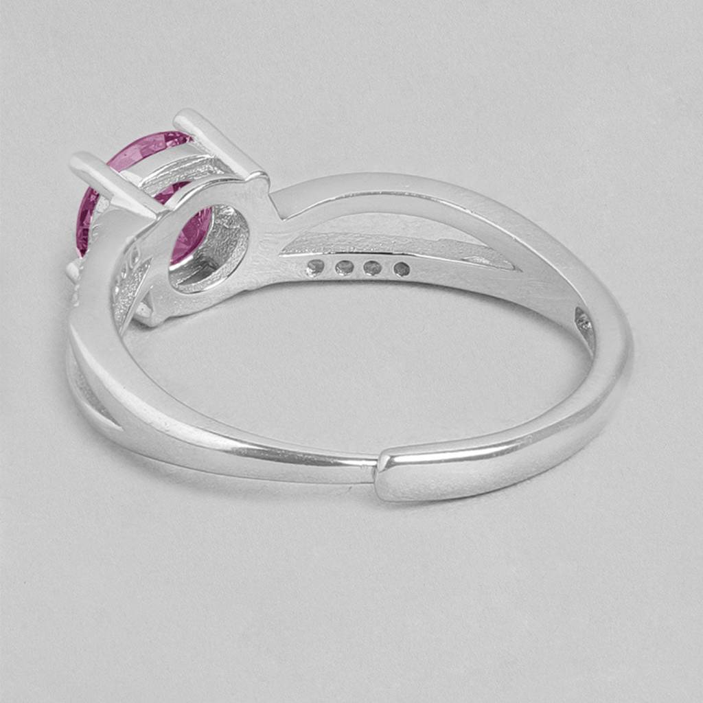 Rhodium Plated 925 Sterling Silver Solitaire Gemstone Ring : RNG-40375-R