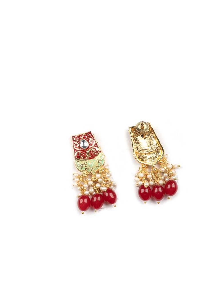Dual Colour Kundan Meenakari Necklace Set With Earrings And Maangtika : Kundan08Red
