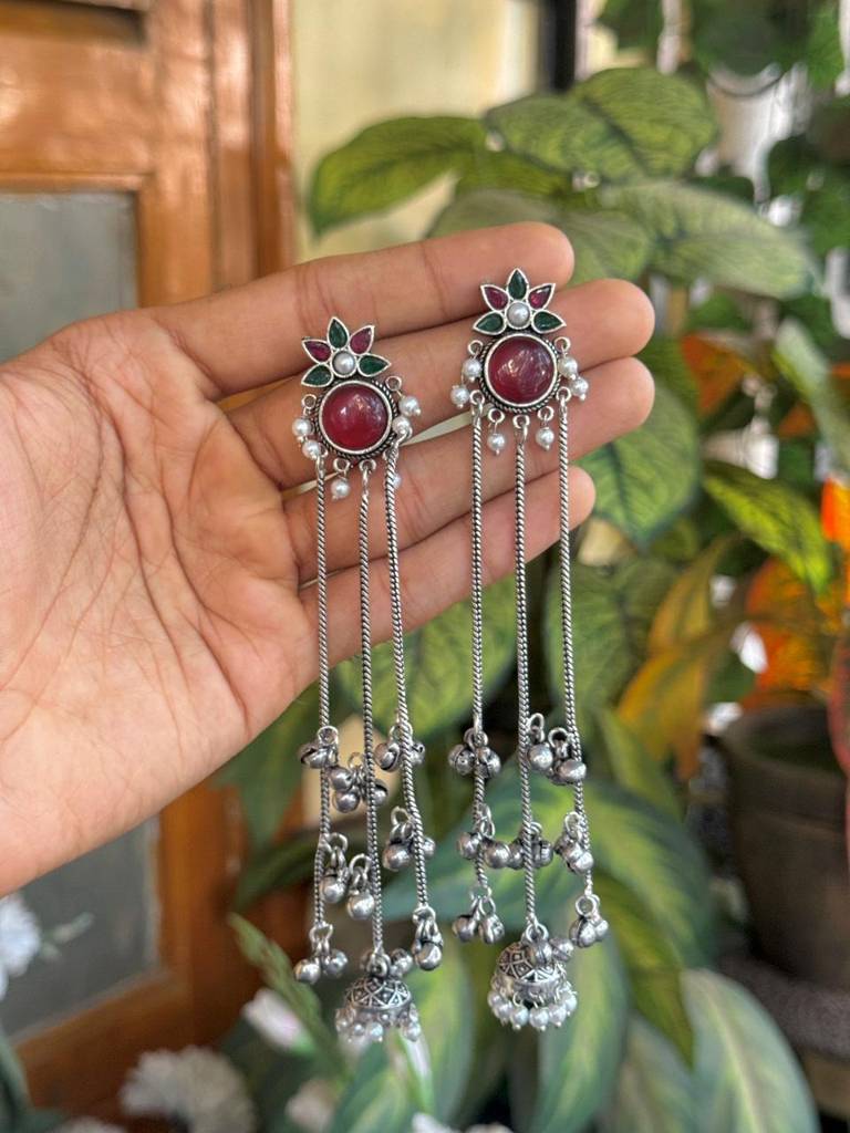Oxidised Silver Kashmiri Chain Drop Earrings : NA_ST_ER_262_2