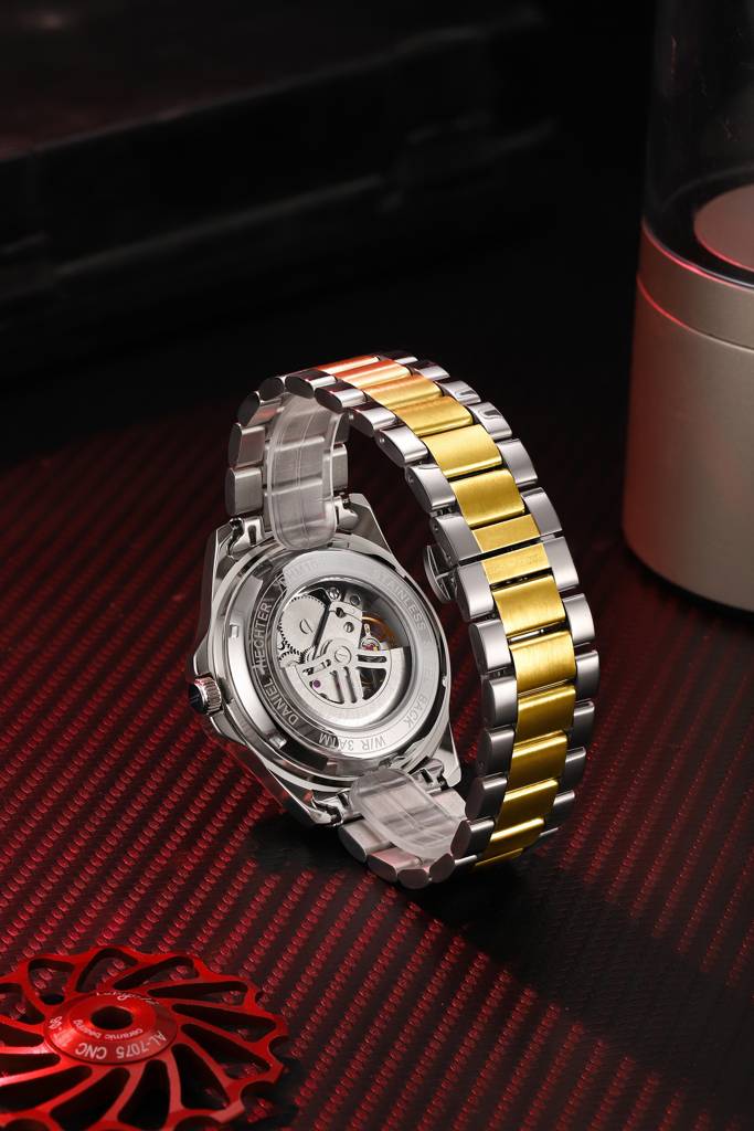 Paris Tech Collection Automatic Skeleton Wrist Watch For Men – Round Dial, Stainless Steel Strap, 21-Jewel Mechan : DHM1060-33