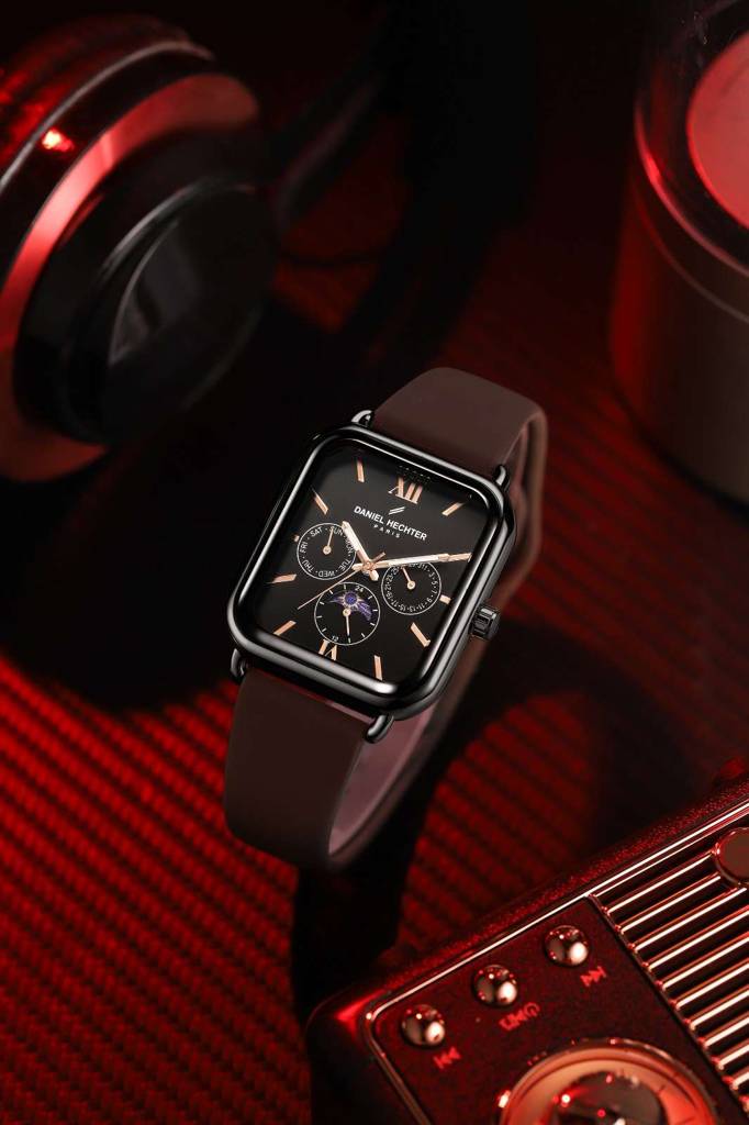 Daniel Hechter Paris Montmartre Unisex Multifunction Square Watch Â Black Dial With Day-Date & 24-Hour Subdial : DHU-1001-03