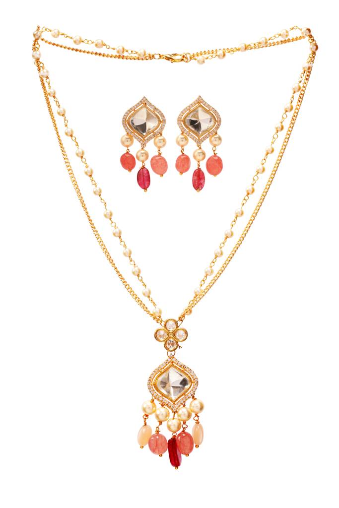 22Kt Gold-Plated Floral Blush Pendant Set : PE40037