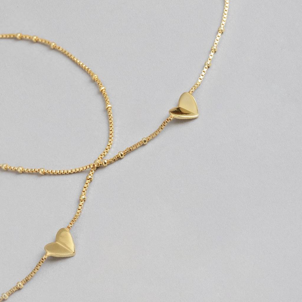 Golden Heartstrings 925 Sterling Silver Gold-Plated Chain Anklet : ANK-60137-PAIR-G