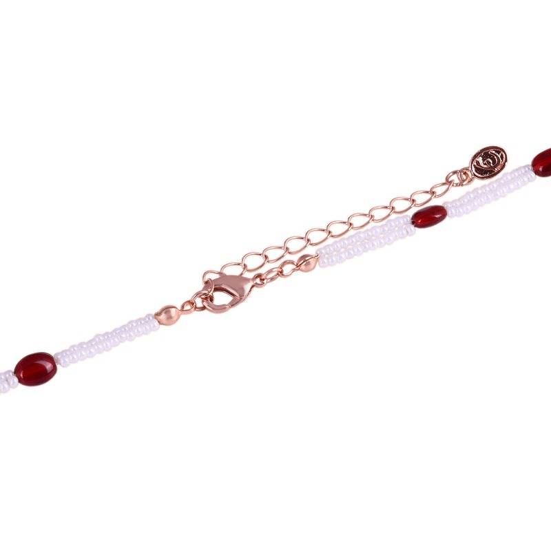 Elegant Ethnic Rose Gold Finish White Two Strand Necklace With Ruby Beads & Cz Peacock|Traditional Wear : AD-921-RGRBNK