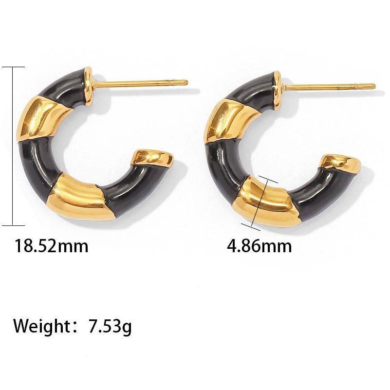 Gold Lined Black Enamel Hoops : GoldLinedBlackEnamelHoops-JD-ER-HG-22