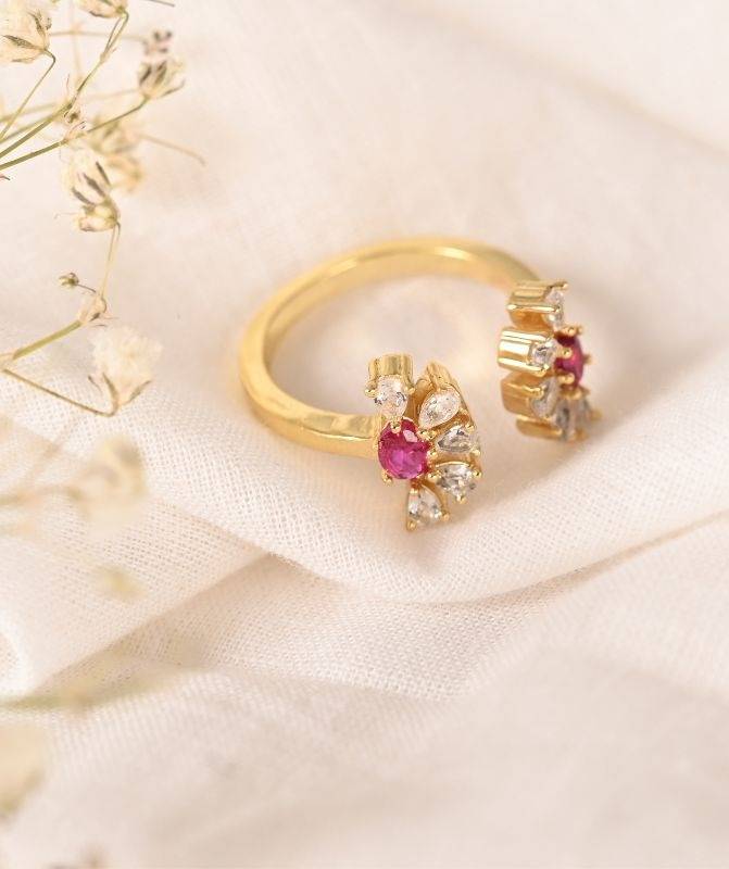 925 Pure Silver Adjustable Ring With Cz Stones| Flower Love : RG006