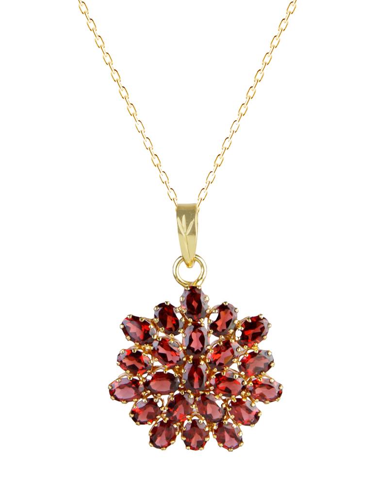 925 Sterling Silver Gold Plated Garnet Pendant With Chain For Women | Gemstone Pendant | Handmade Jewelry | Elegan : FU-040G-C