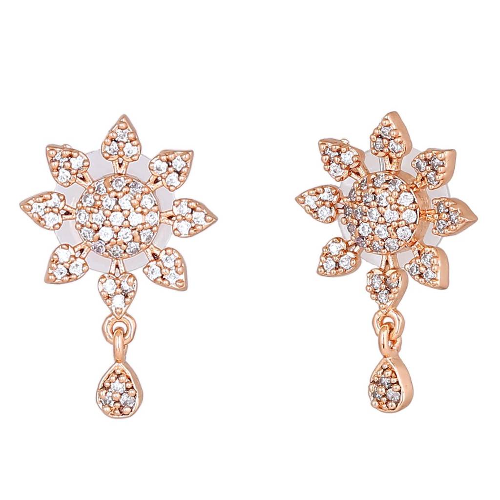 Estele Rose Gold Plated Cz Floral Designer Pendant Set With White Stones For Girls And Women