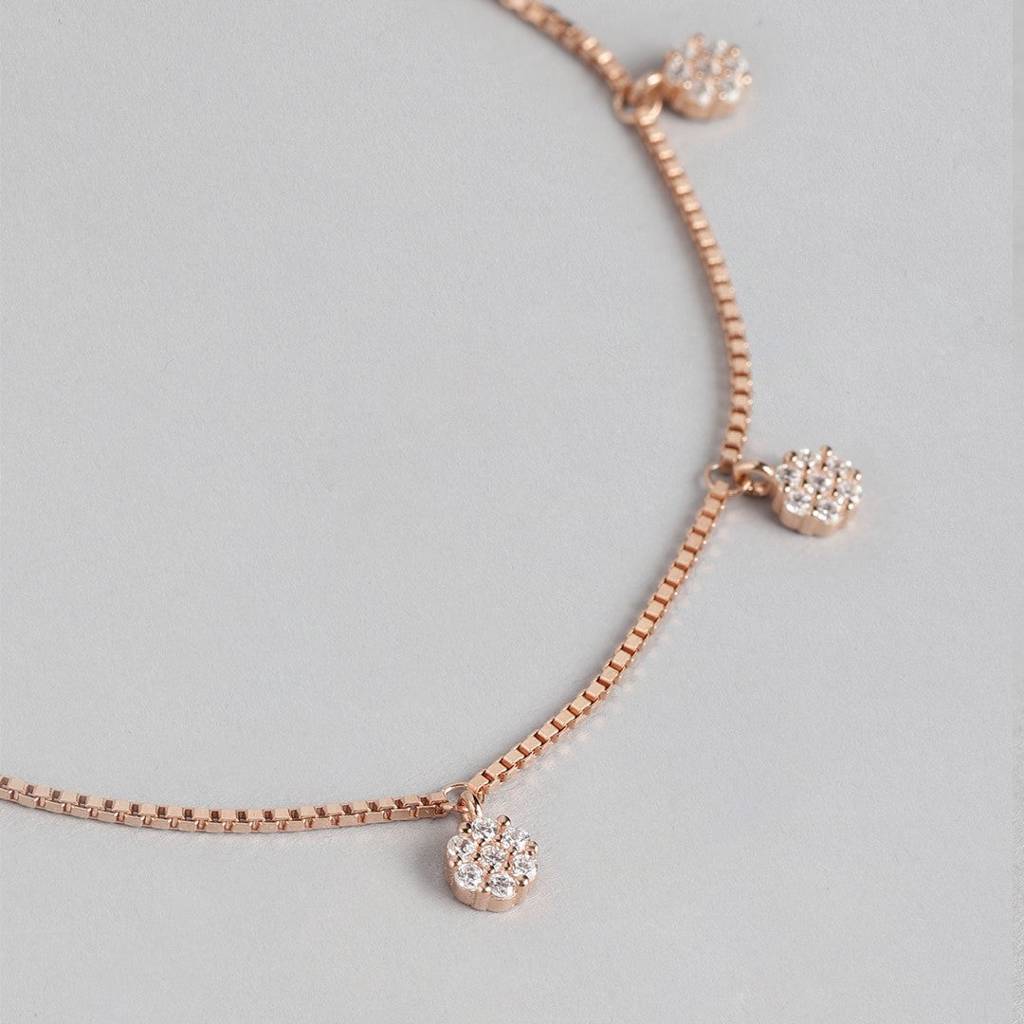 Radiant Rose 925 Sterling Silver Rose Gold-Plated Bracelet With Cubic Zirconia : BR-80242-RG