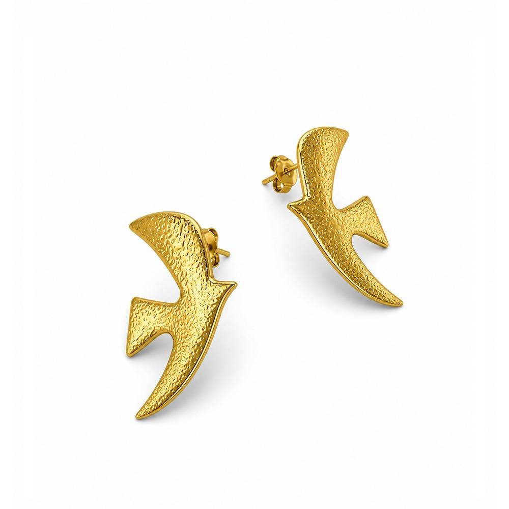Women 18K Gold-Plated Textured Swallow Bird Stud Earrings : 101231