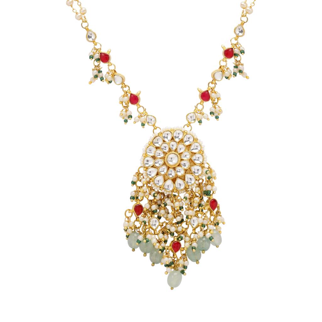 22Kt Gold-Plated Floral Pachhi Kundan Necklace : PE100040