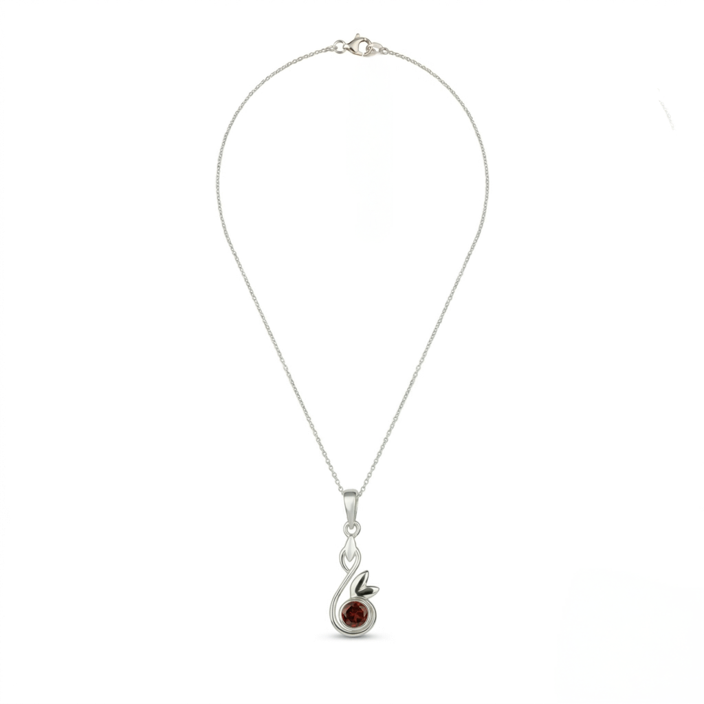 925 Sterling Silver Garnet Pendant With 18 Inch Chain | Gemstone Pendant Necklace | Elegant Silver Jewelry Gift : FU-0716