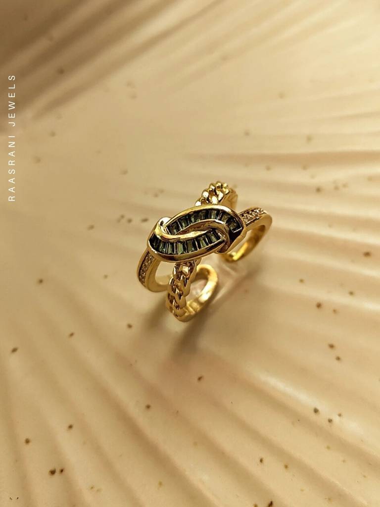 Emerald Criss Cross Adjustable Ring Â 18K Gold Plated Stainless Steel : ATR602ECCR