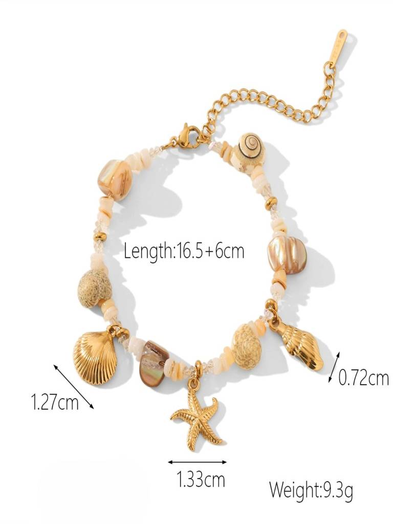 Sea Charms Necklace & Bracelet Set 18K Gold Plated Waterproof Anti-Tarnish : AHC0925NB9813C2