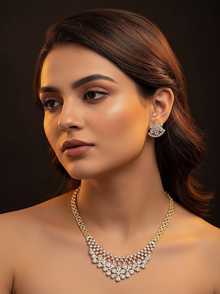 Gold Plated White Ad Zircon Studded Long Haram Chain Jewellery Set : SJNK2894