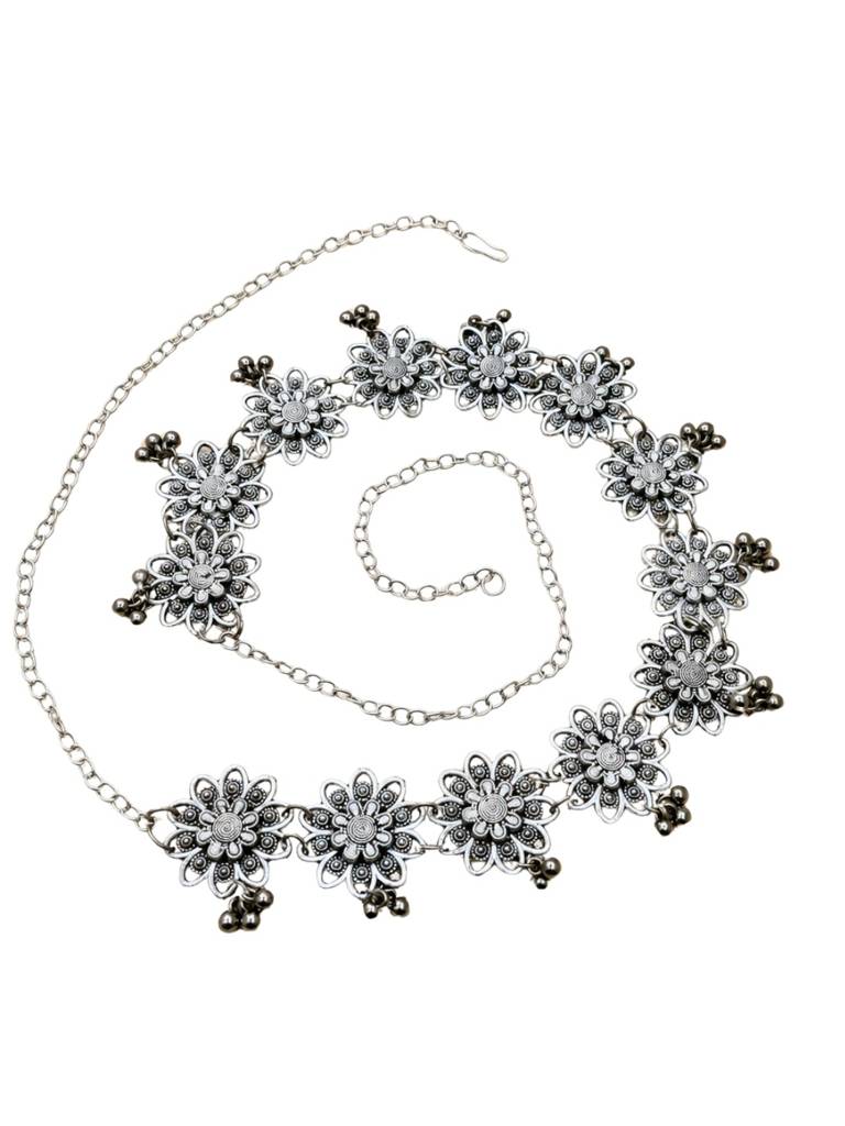 Women Oxidised Silver-Plated Floral Kamarbandh Waist Belt : VI26KB10005