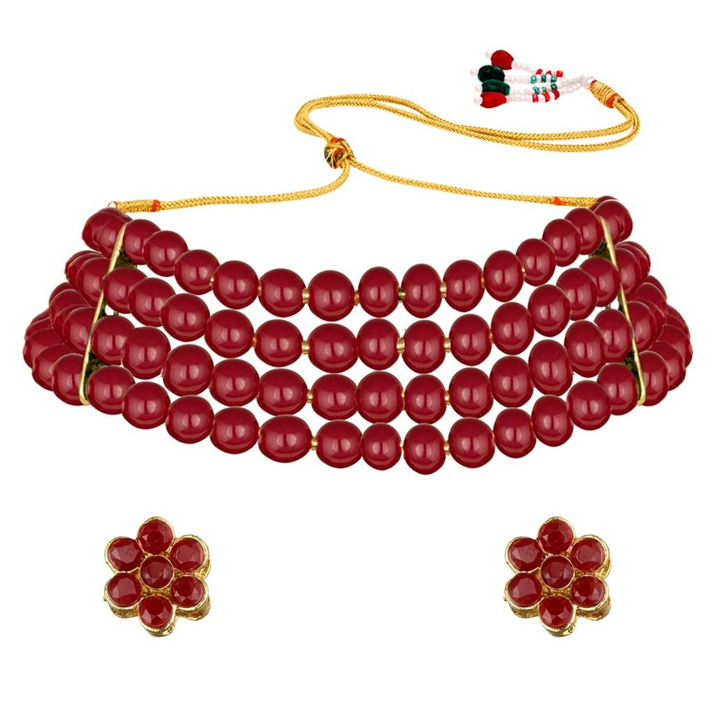 Peora Gold Plated Pearl Beaded Choker Necklace With Stud Earrings For Women Traditional Stylish Jewellery Set (Bl : PF26N1402M