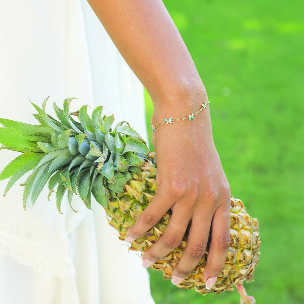 Turquoise Butterfly - Lab Diamond Station Bracelet : LLBR0100