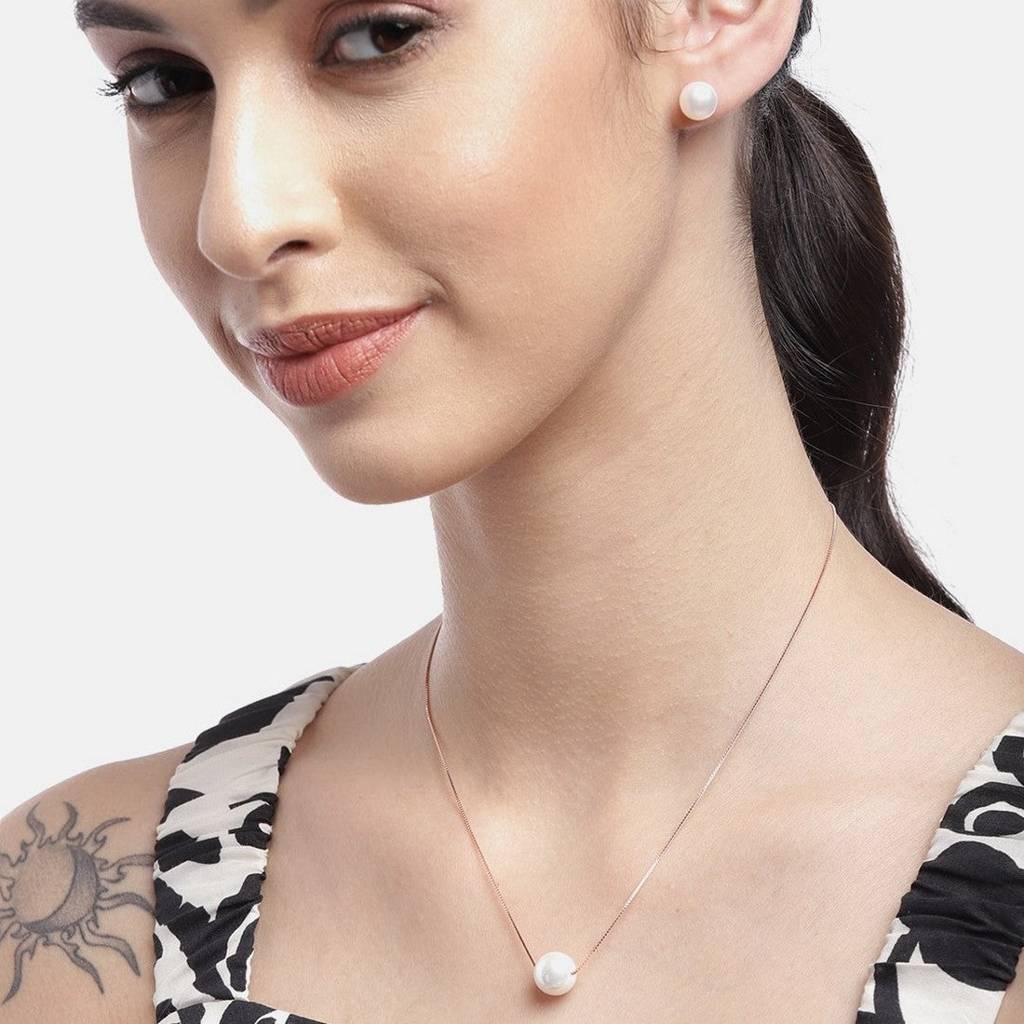 Freshwater Pearl 925 Silver Jewellery Set In Rose Gold : CJS-10014