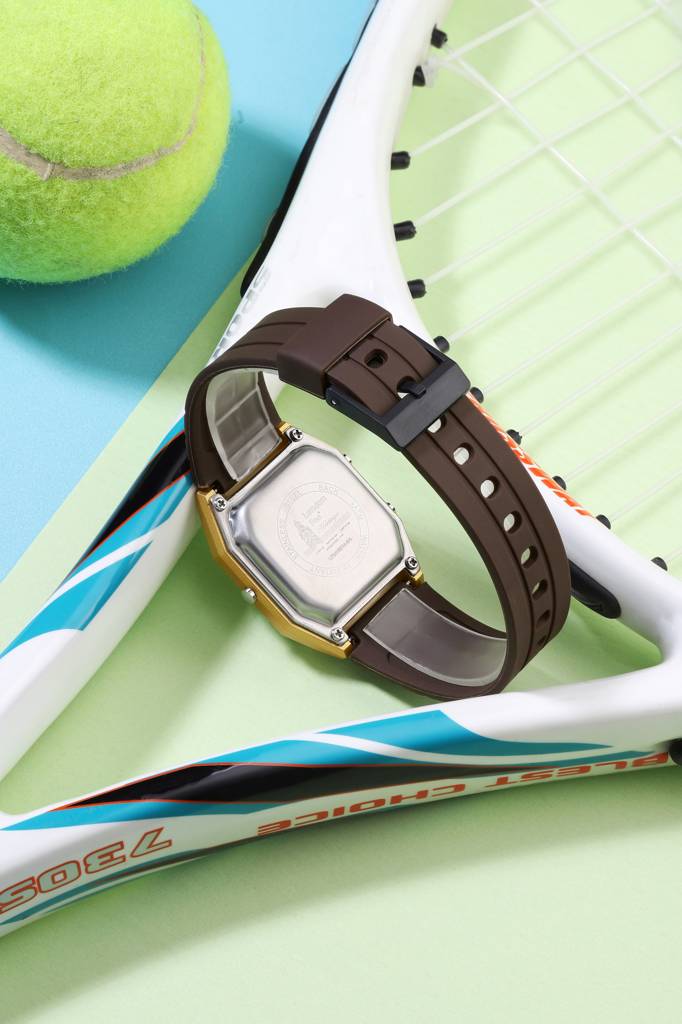 Analog-Digital Quartz Watch For Men With Square Dial, Crystal-Accent Hour Markers, Digital Time Display And Sili : LFM10014-04