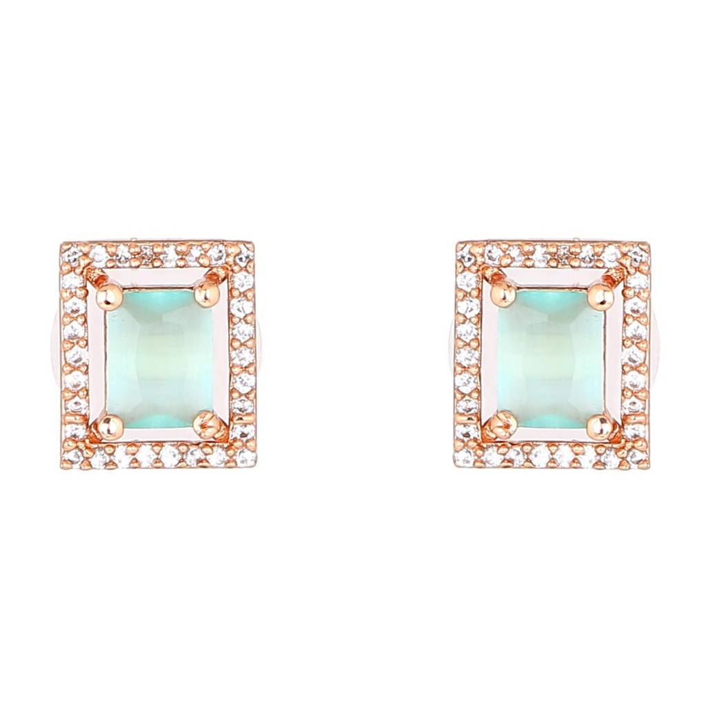 Estele Rose Gold Plated Cz Square Designer Pendant Set With Mint Green Crystals For Women