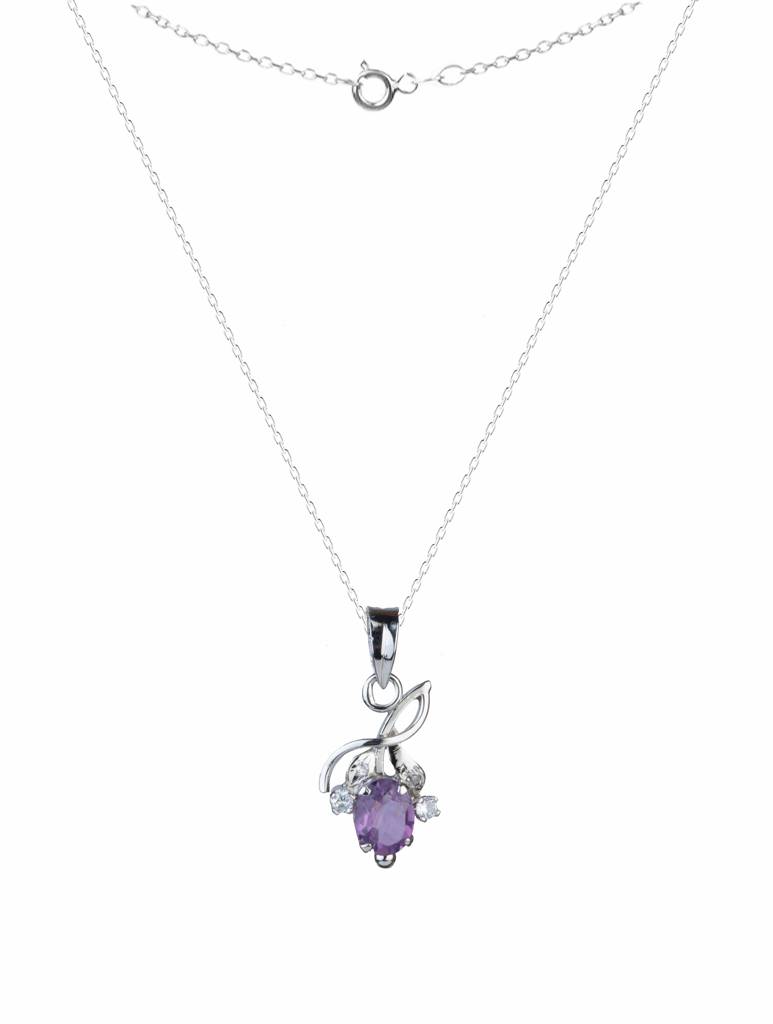 925 Sterling Silver Amethyst Pendant With 18 Inch Chain Handmade Gemstone Necklace For Women Elegant : FU-1042