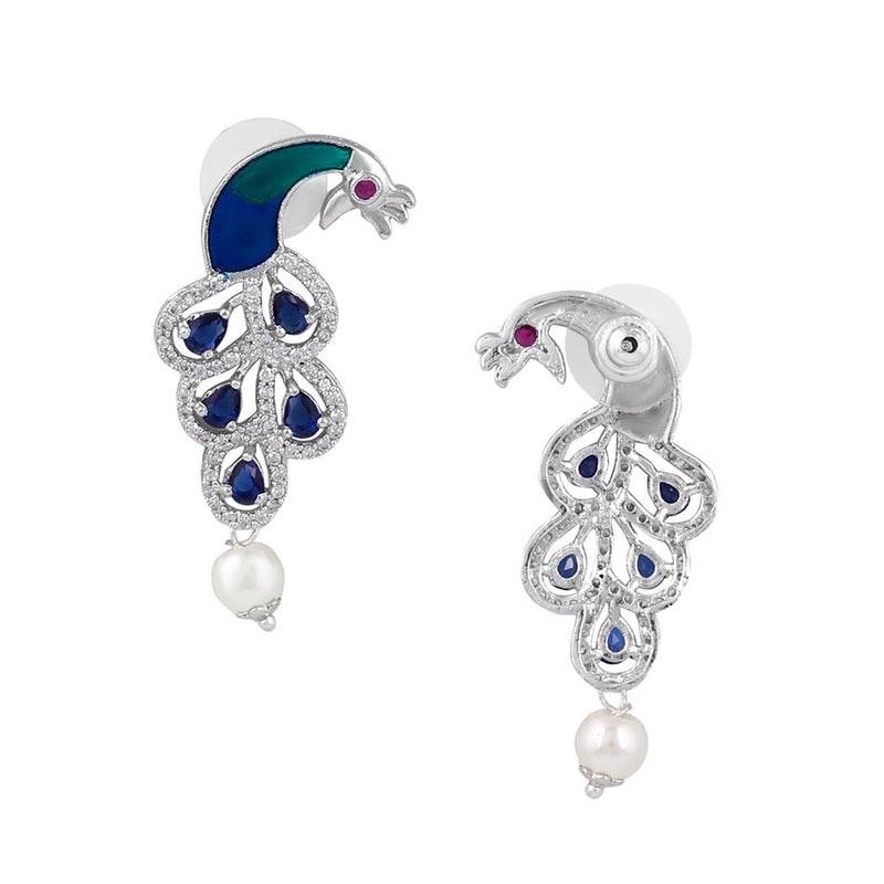 Designer Finish Cz Necklace & Earrings Set | Peacock-Inspired Motif | Occasion Wear : AD-917-IRBLNKER