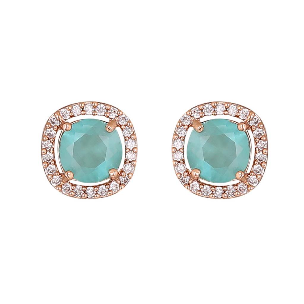 Estele Rose Gold Plated Cz Sparkling Mangalsutra Necklace Set With Mint Green Stone For Women