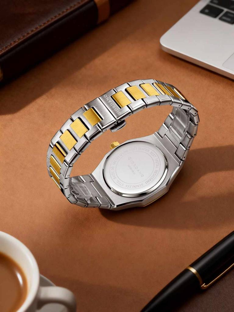 Giordano Elegant Analog Watch For Men With Octagonal Textured Dial, Stainless Steel Strap, Luminous Markers, And : GZ-50178-33