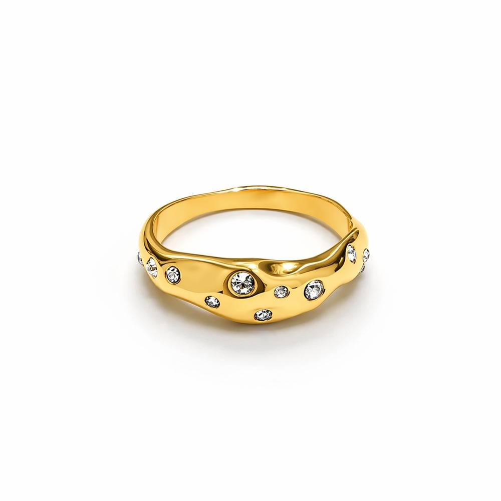 Gold-Plated Crystal Studded Dome Band Ring : 1010831