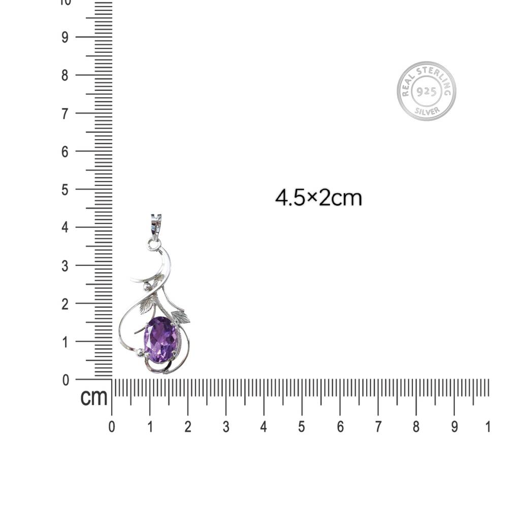 925 Sterling Silver Amethyst Pendant With Chain For Women | Gemstone Pendant | Handmade Silver Jewelry | Elegant D : FU-1260-C